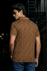 Men Brown Leaf Print Polo T-Shirt
