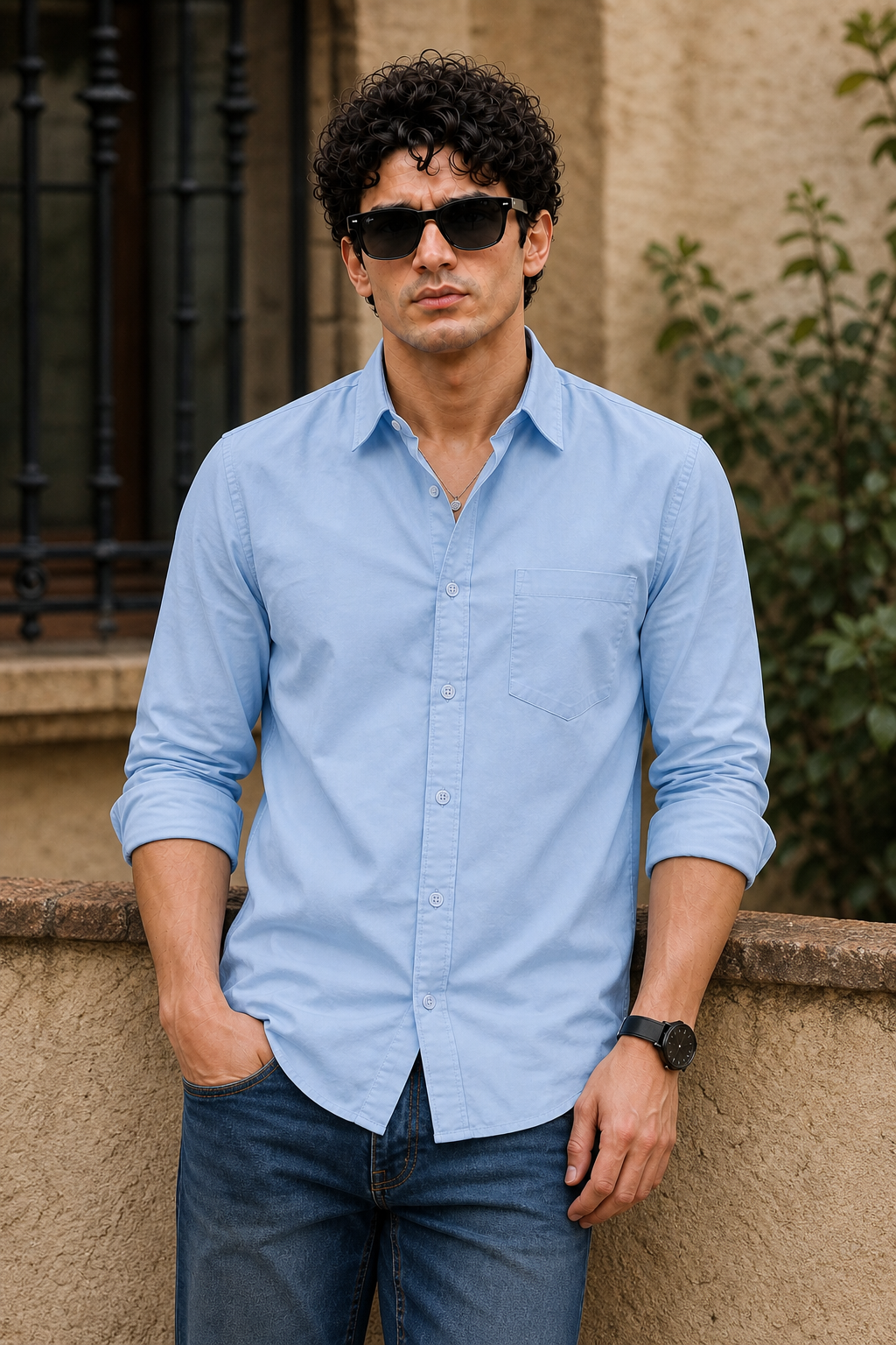 Men Deep Blue Plain Full Sleeve Casual Shirt ZDOBBY