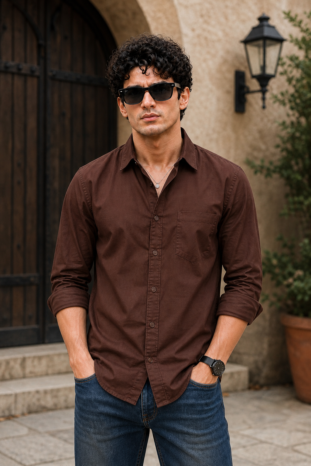 Men Coffee Plain Full Sleeve Casual Shirt ZDOBBY