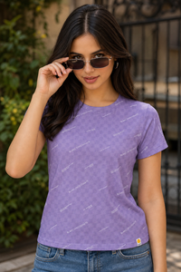 Women Lavender Printed Short Sleeve T-Shirt | Soft & Trendy M-7274-2