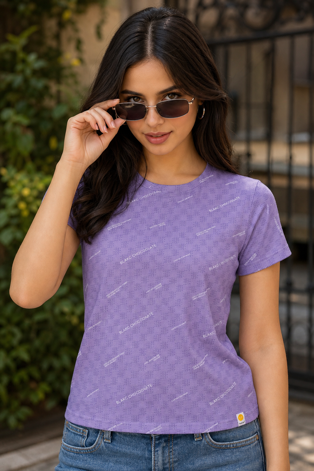 Women Lavender Printed Short Sleeve T-Shirt | Soft & Trendy M-7274-2