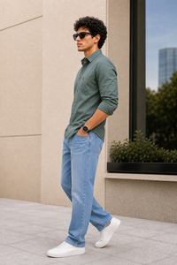Men Persian Green Solid Casual Shirt | Full Sleeve Shirt JK-455