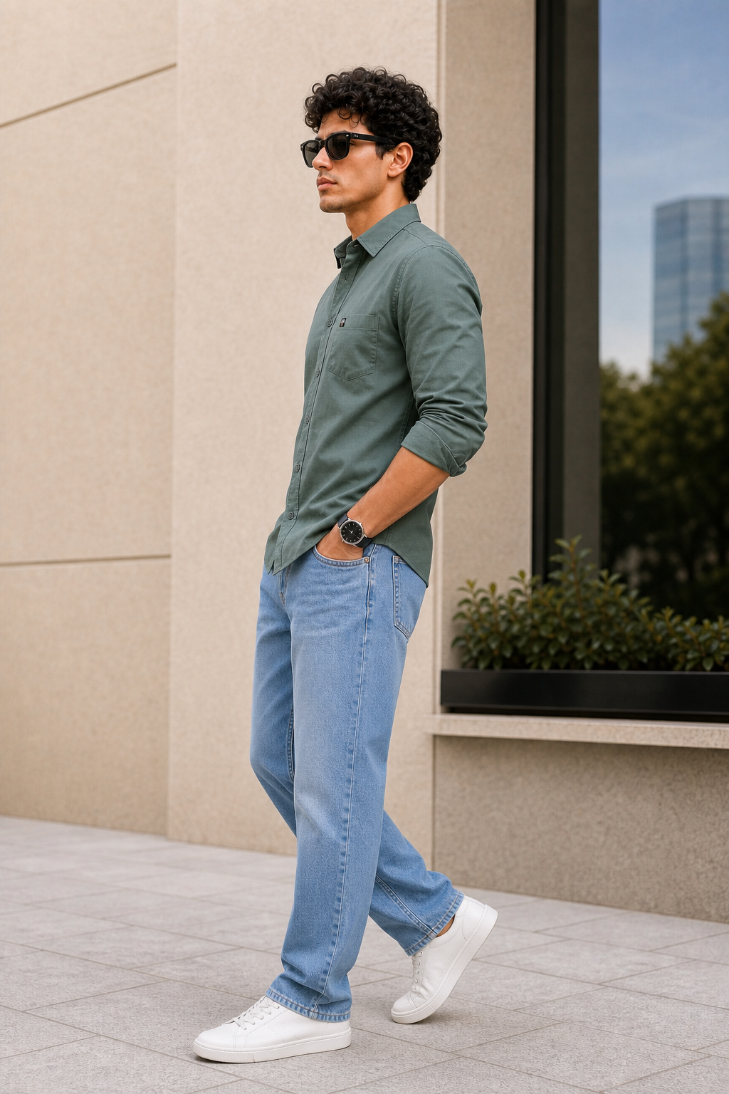 Men Persian Green Solid Casual Shirt | Full Sleeve Shirt JK-455