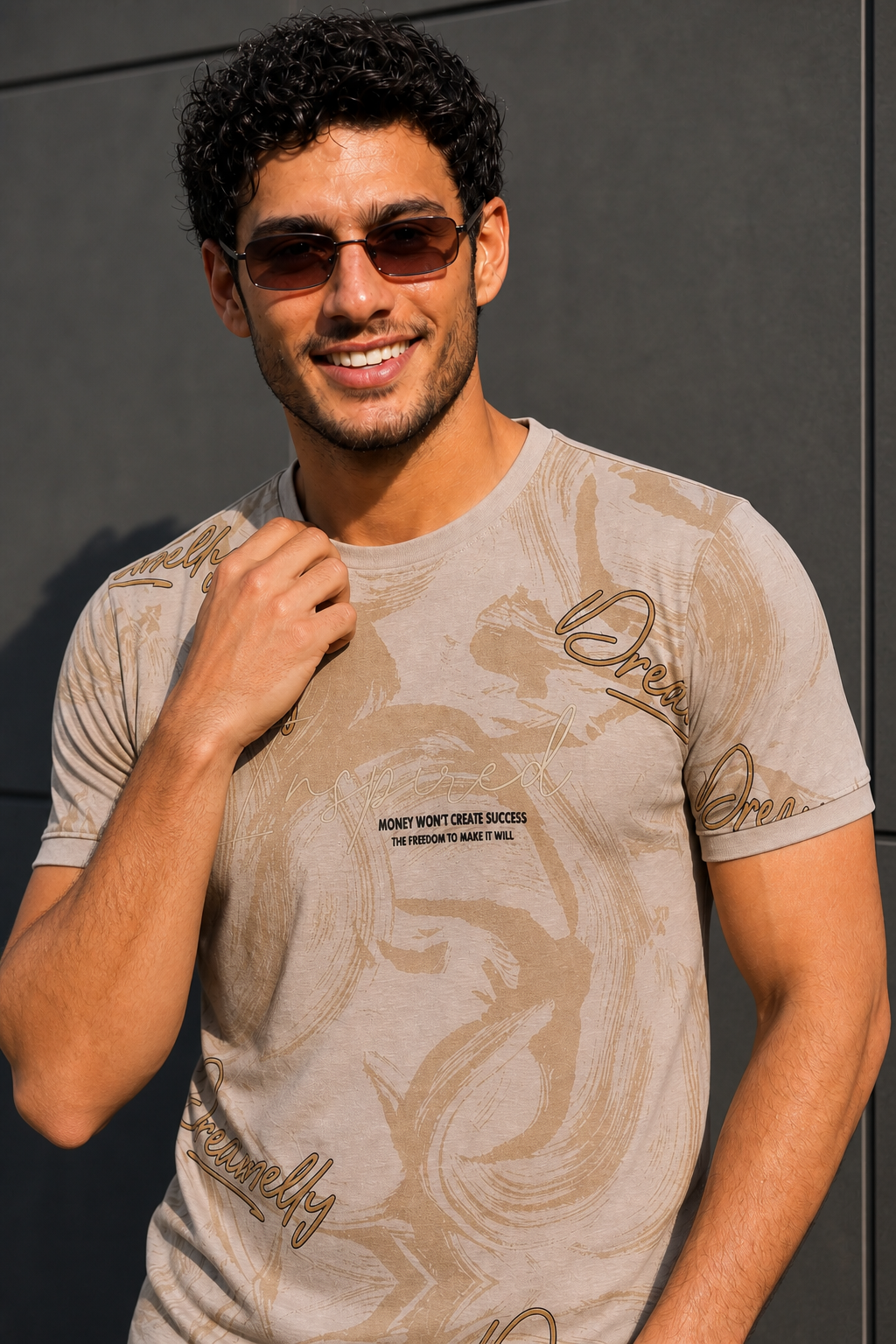 Men Beige Graphic Printed Crew Neck T-Shirt ATL80206