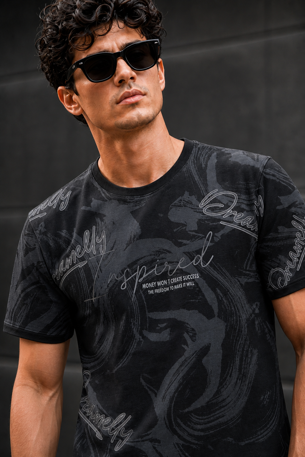 Men Black Graphic Printed Crew Neck T-Shirt ATL80206