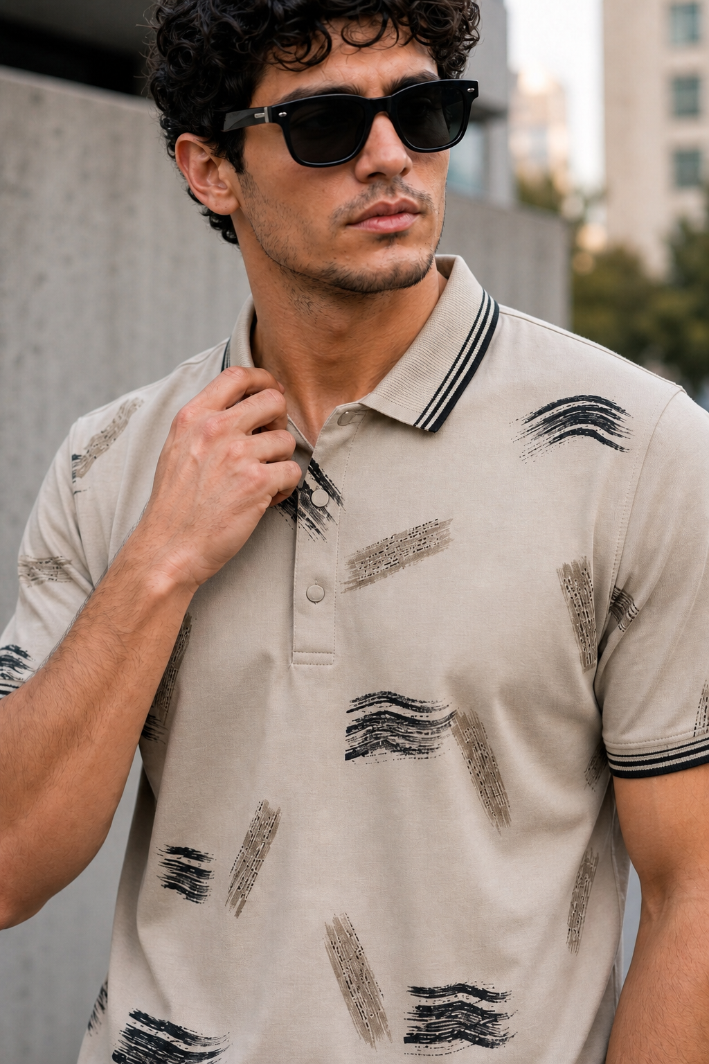 Men Fawn Abstract Brushstroke Tipped Polo T-Shirt ATL86642