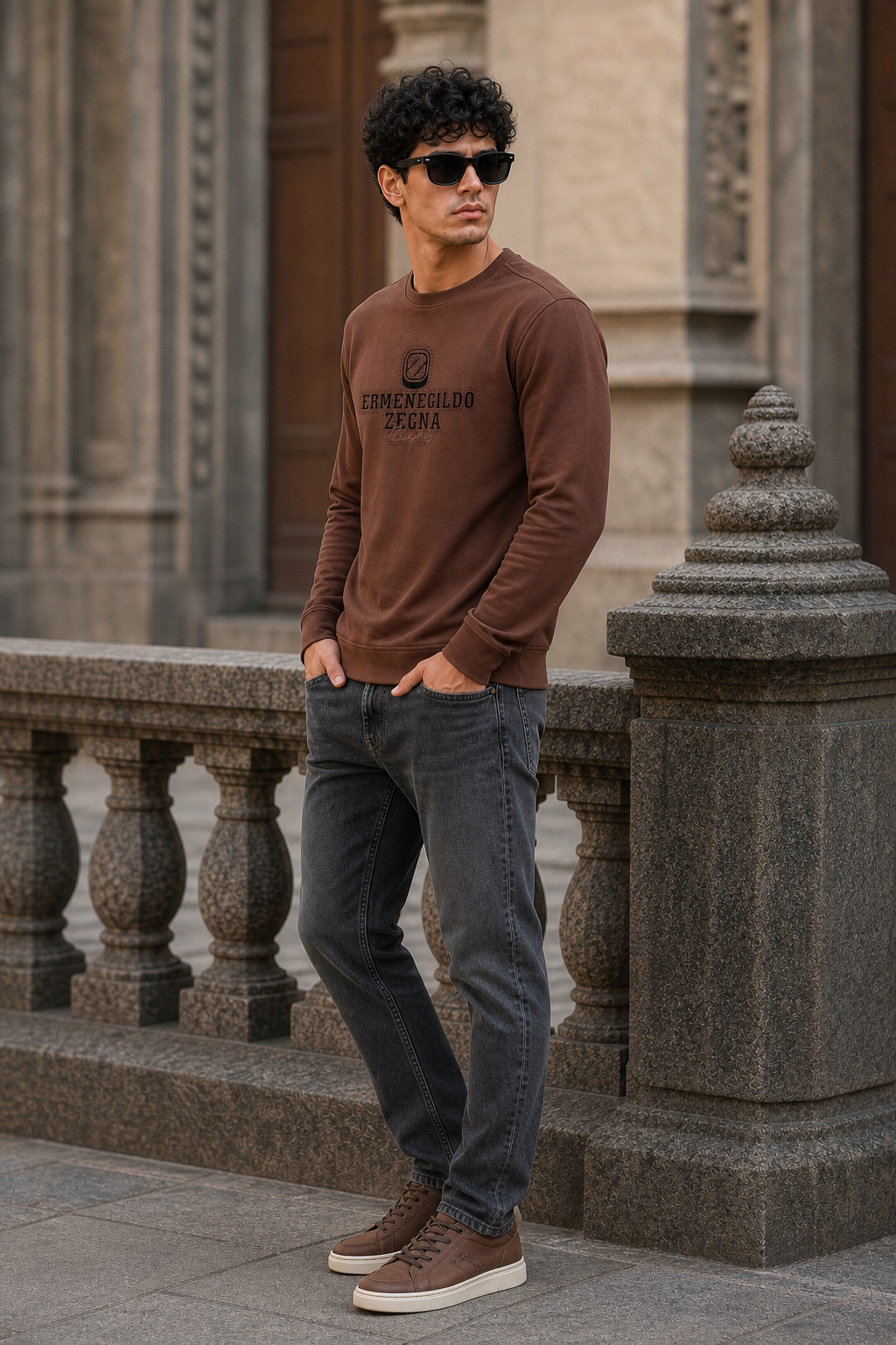 Men Brown Crew Neck Graphic Printed Sweatshirt - Full Sleeve ATL3033