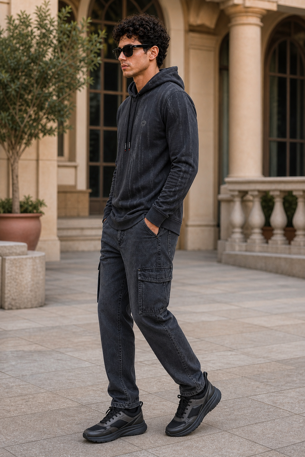 Men Dark Grey Printed Full Sleeve Hoodie & Sweatshirt ATL3053