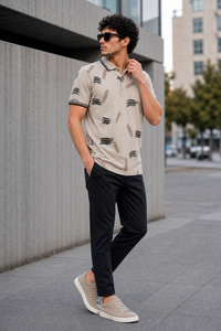 Men Fawn Abstract Brushstroke Tipped Polo T-Shirt ATL86642