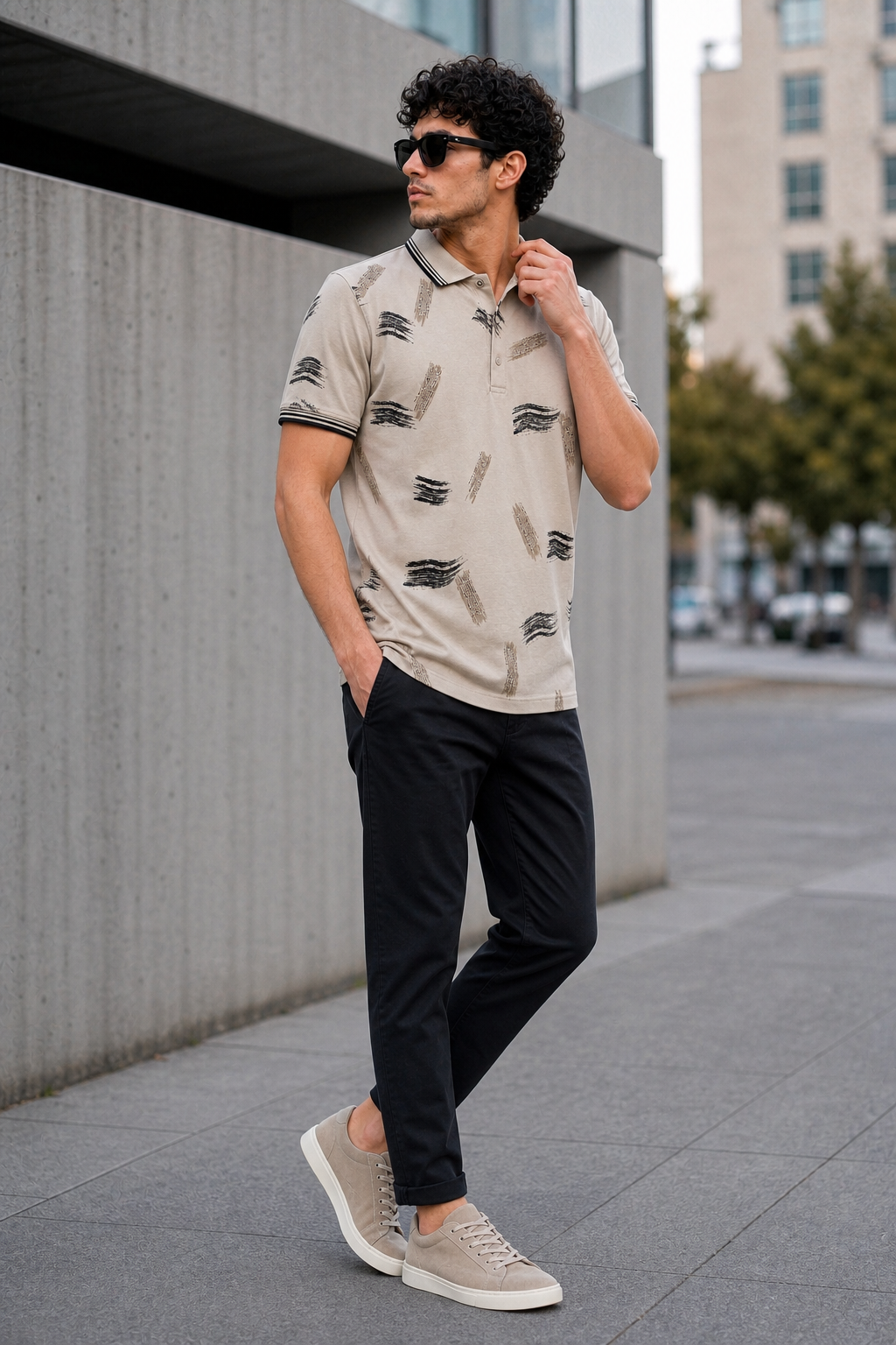 Men Fawn Abstract Brushstroke Tipped Polo T-Shirt ATL86642