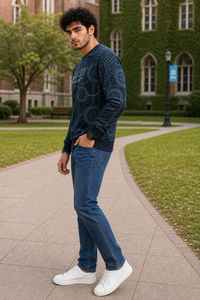 Men Prussian Blue Chain Print Full Sleeve SweatShirt | RAGGED Graphic ATL3035