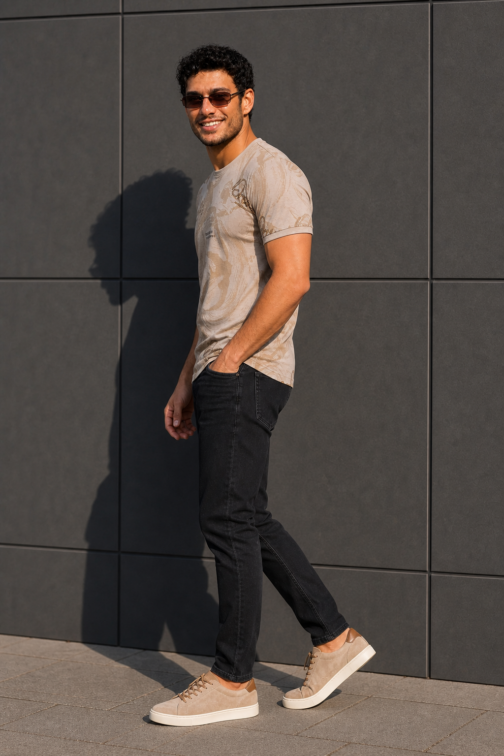 Men Beige Graphic Printed Crew Neck T-Shirt ATL80206