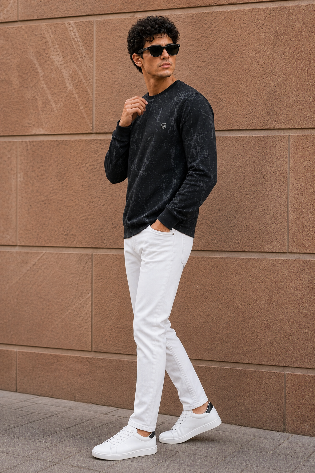 Men Black Marble Print Full Sleeve Sweatshirt ATL3023