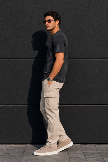Men Black Embossed Geometric Printed Round Neck T-Shirt ATL80207