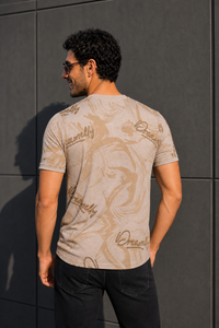 Men Beige Graphic Printed Crew Neck T-Shirt ATL80206