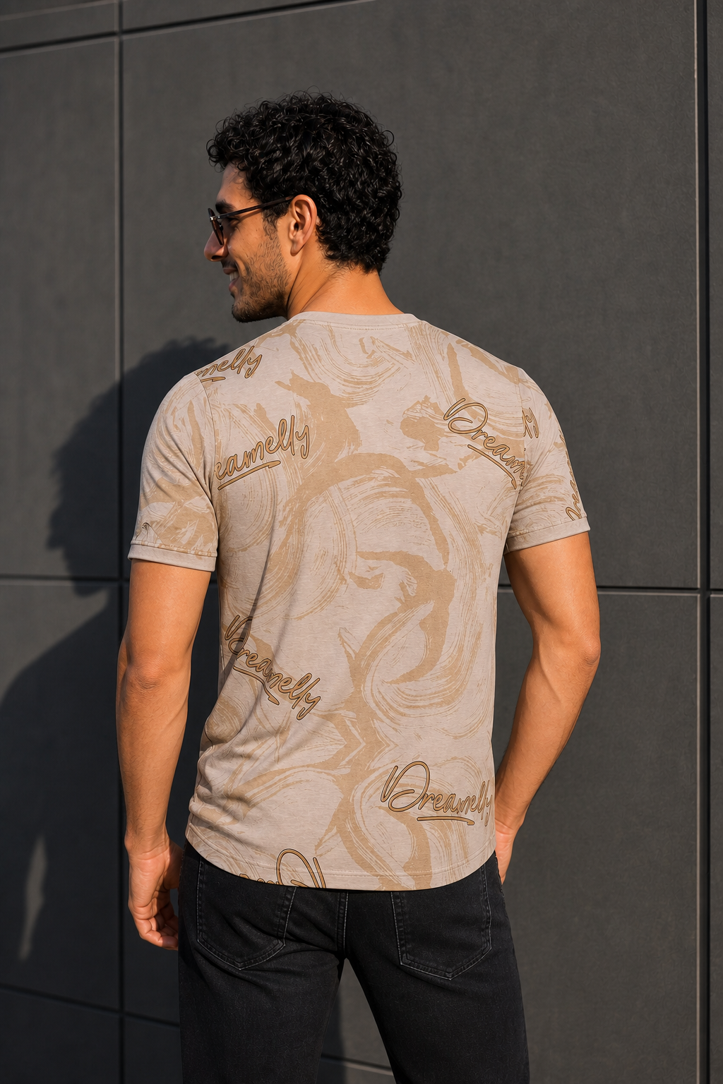 Men Beige Graphic Printed Crew Neck T-Shirt ATL80206