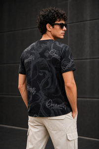 Men Black Graphic Printed Crew Neck T-Shirt ATL80206