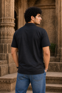 Men Black Korean Style Zipper Neck Polo T-Shirt ATL5771