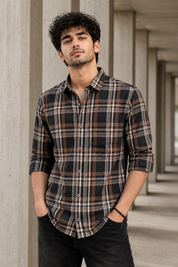 Men Brown & Black Checked Shirt - Long Sleeve KEV-5970