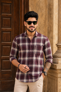 Men Premium Wine Checked Shirt | Everyday Wear PRA-568-2