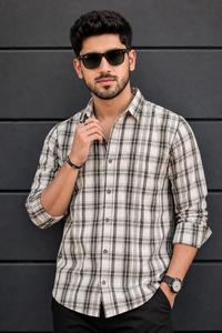 Men White & Green Checked Shirt - Full Sleeve KEV-5970