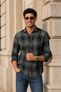 Men Black & Green Check Shirt - Full Sleeve KEV-597-20