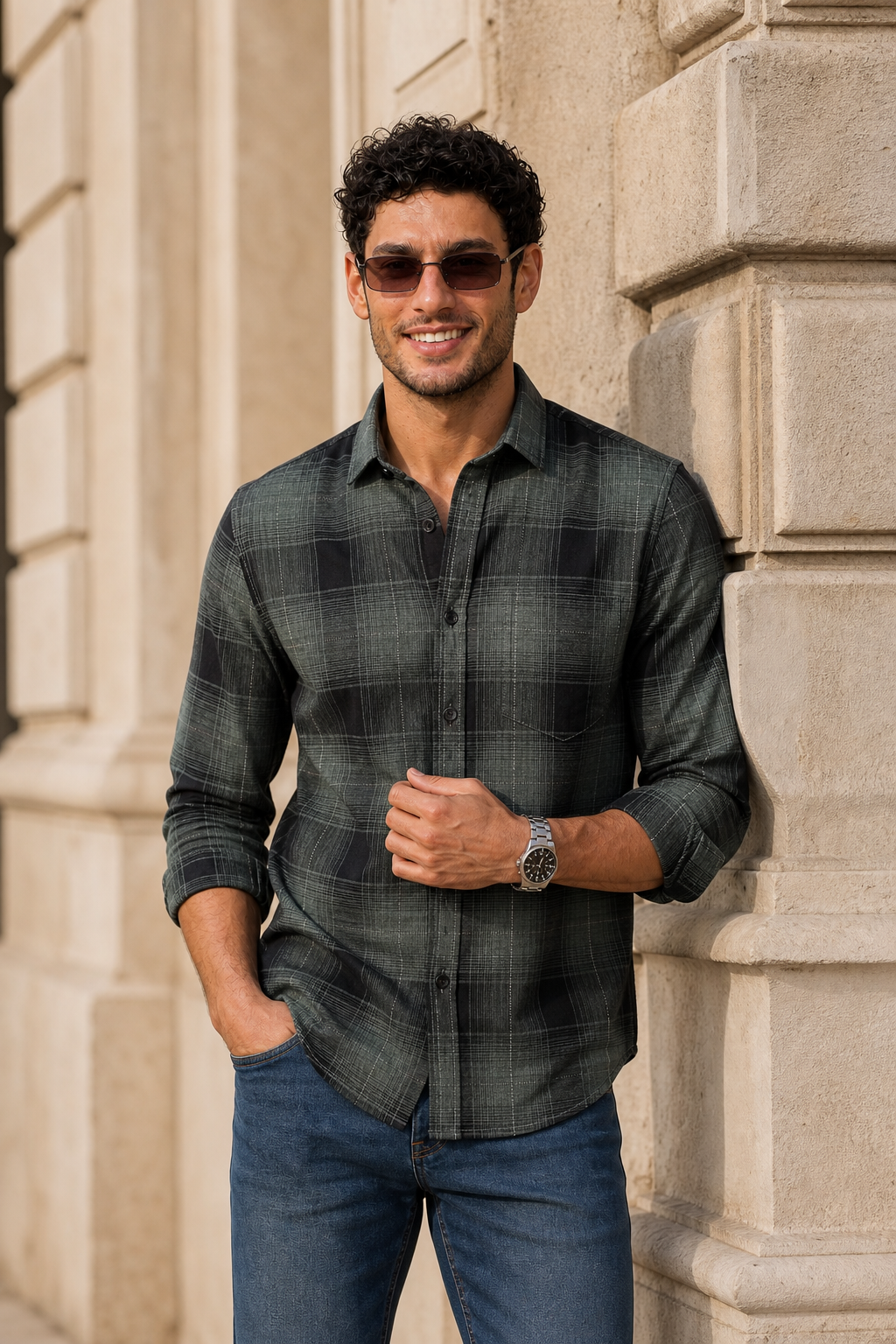 Men Black & Green Check Shirt - Full Sleeve KEV-597-20