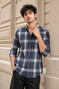Men Blue Checks Casual Shirt | Full Sleeve Plaid Shirt KEV-597-14