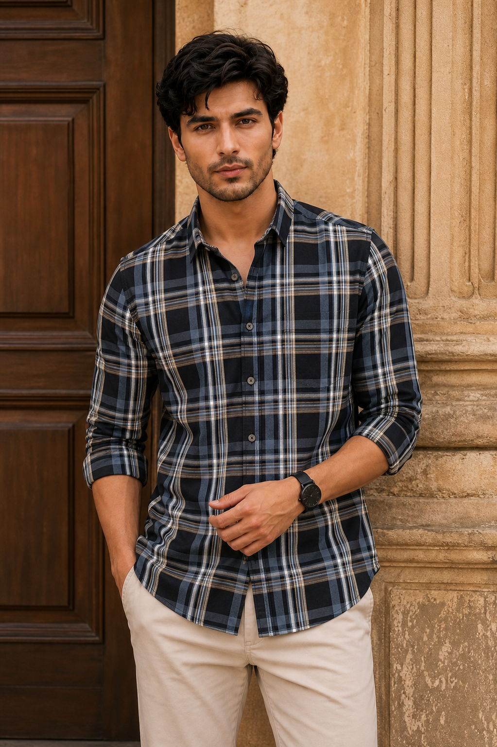 Men Black & Blue Plaid Flannel Shirt – Long Sleeve KEV-597-8