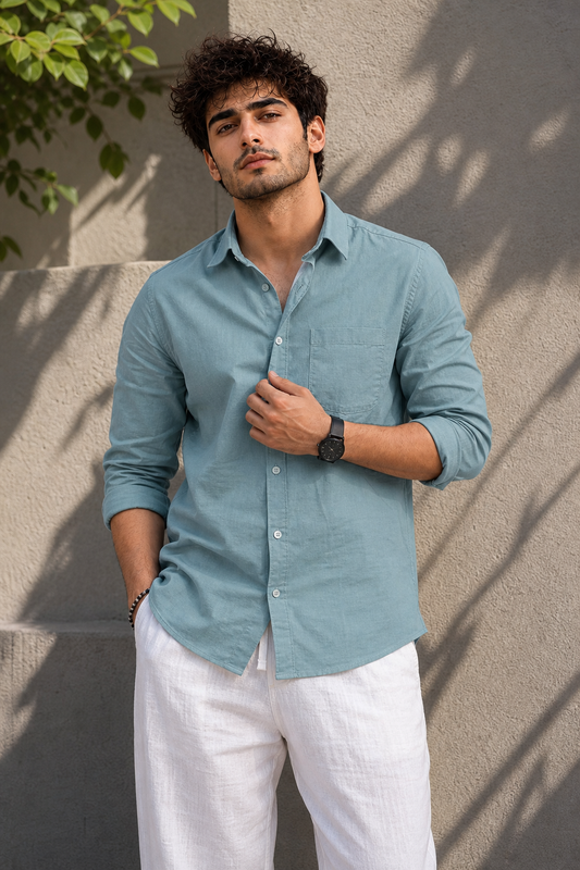 Men Solid Pista Premium Cotton Long Sleeve Shirt GIZA