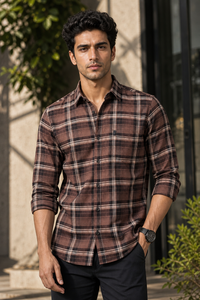 Men Coffee Checks Shirt | Casual Wear KEV-597