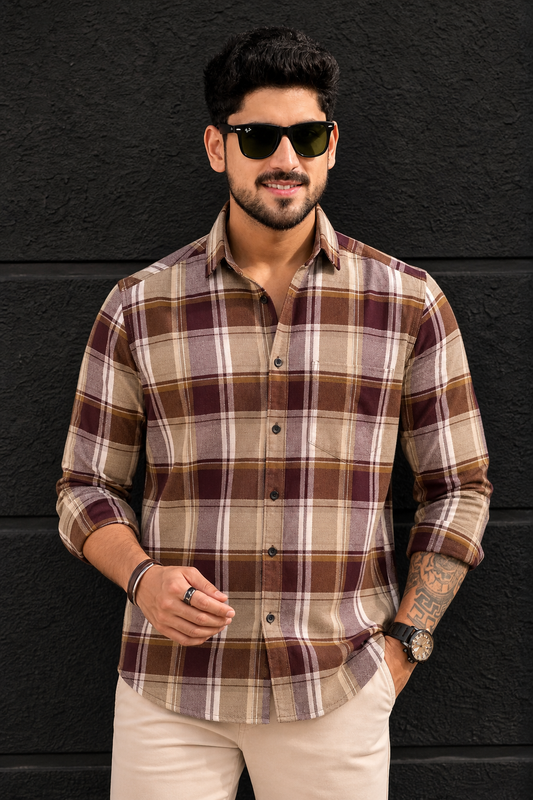Men Wine Checkered Shirt - Casual Wear PRA-568-1