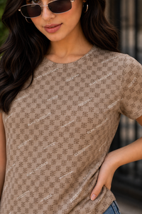 Women Brown Printed Short Sleeve T-Shirt | Soft & Trendy M-7274-2