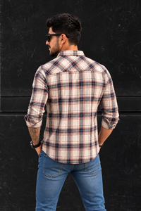 Cream Red Checks Shirt For Men - Casual Wear PRA-56800