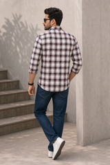 Wine White Check Shirt for Men | Casual Fit