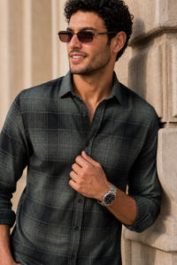 Men Black & Green Check Shirt - Full Sleeve KEV-597-20