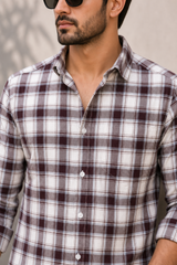 Wine White Check Shirt for Men | Casual Fit