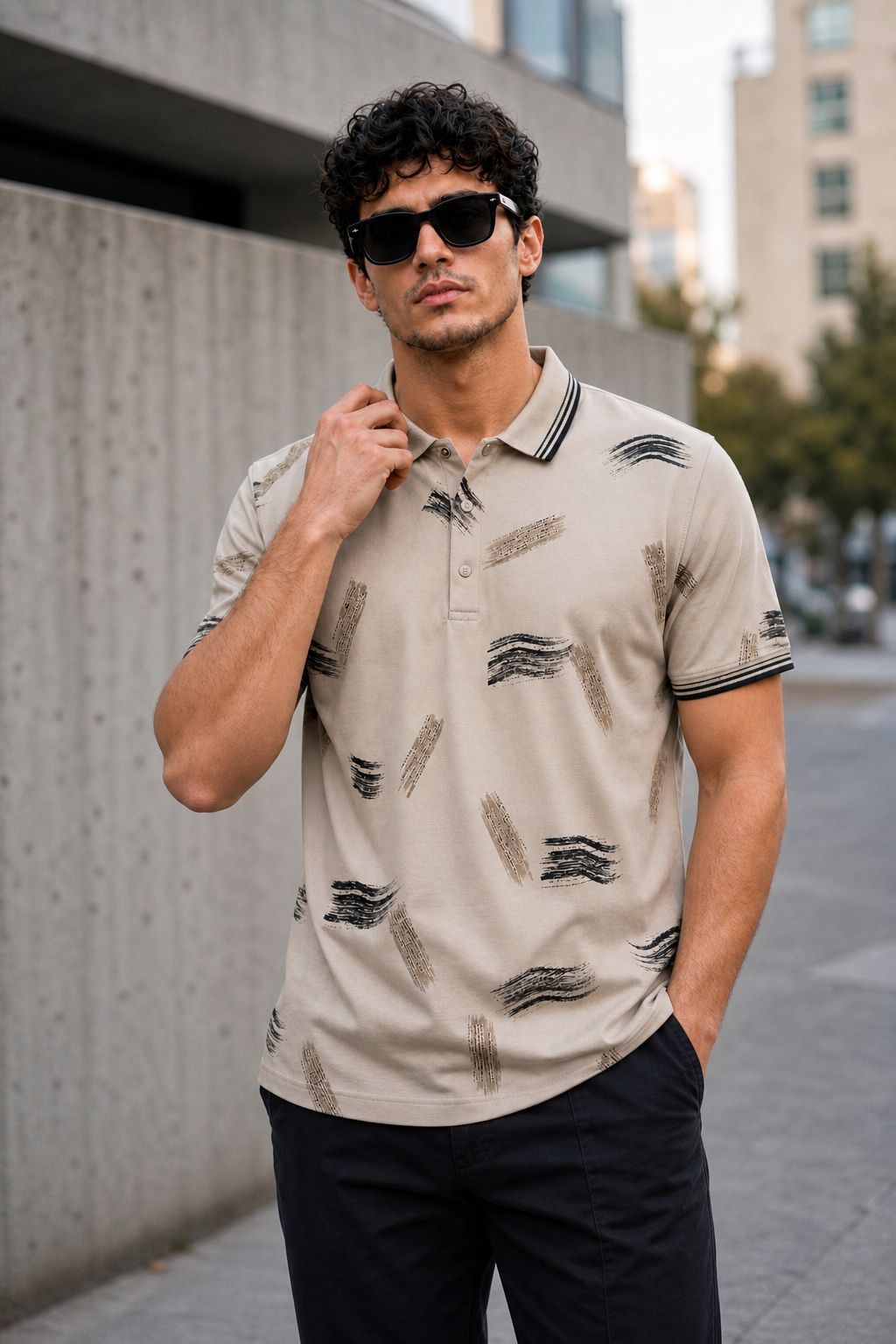 Men Fawn Abstract Brushstroke Tipped Polo T-Shirt ATL86642