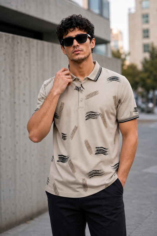 Men Fawn Abstract Brushstroke Tipped Polo T-Shirt ATL86642
