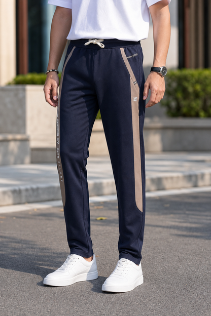 Men Casual & Gym Wear Track Pants – Navy Blue Slim Fit with Side Zipper 106