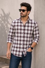 Wine White Check Shirt for Men | Casual Fit