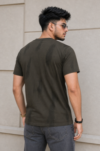 Men Green Embossed Geometric Printed Round Neck T-Shirt ATL80207
