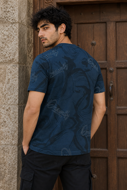 Men Blue Graphic Printed Crew Neck T-Shirt ATL80206