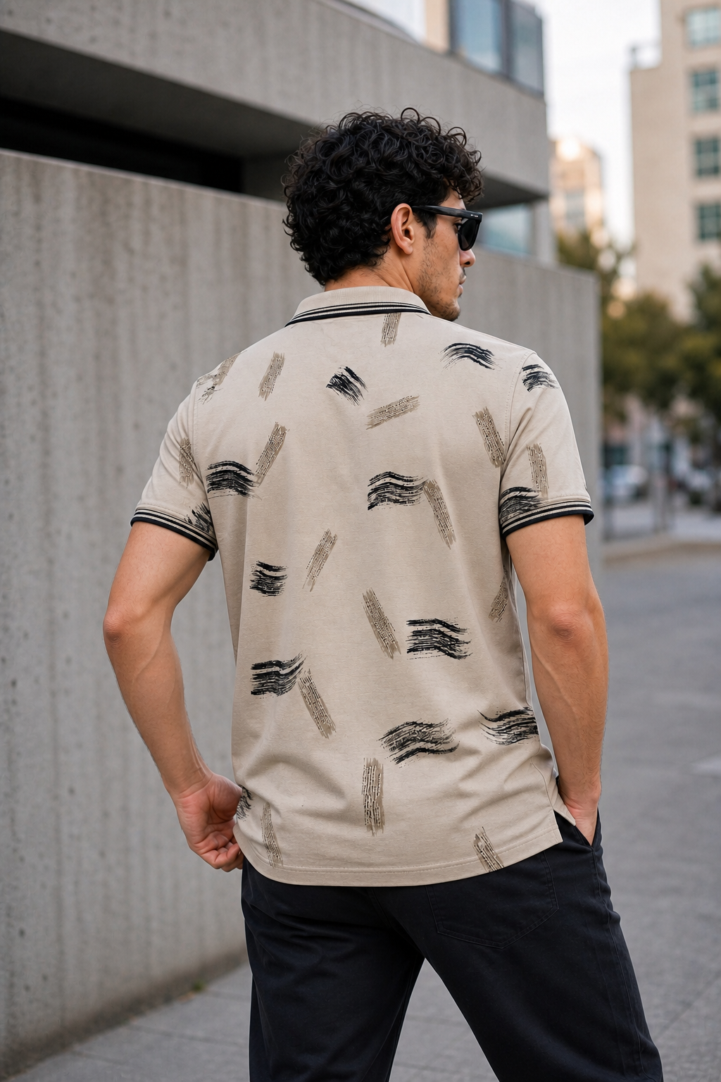 Men Fawn Abstract Brushstroke Tipped Polo T-Shirt ATL86642