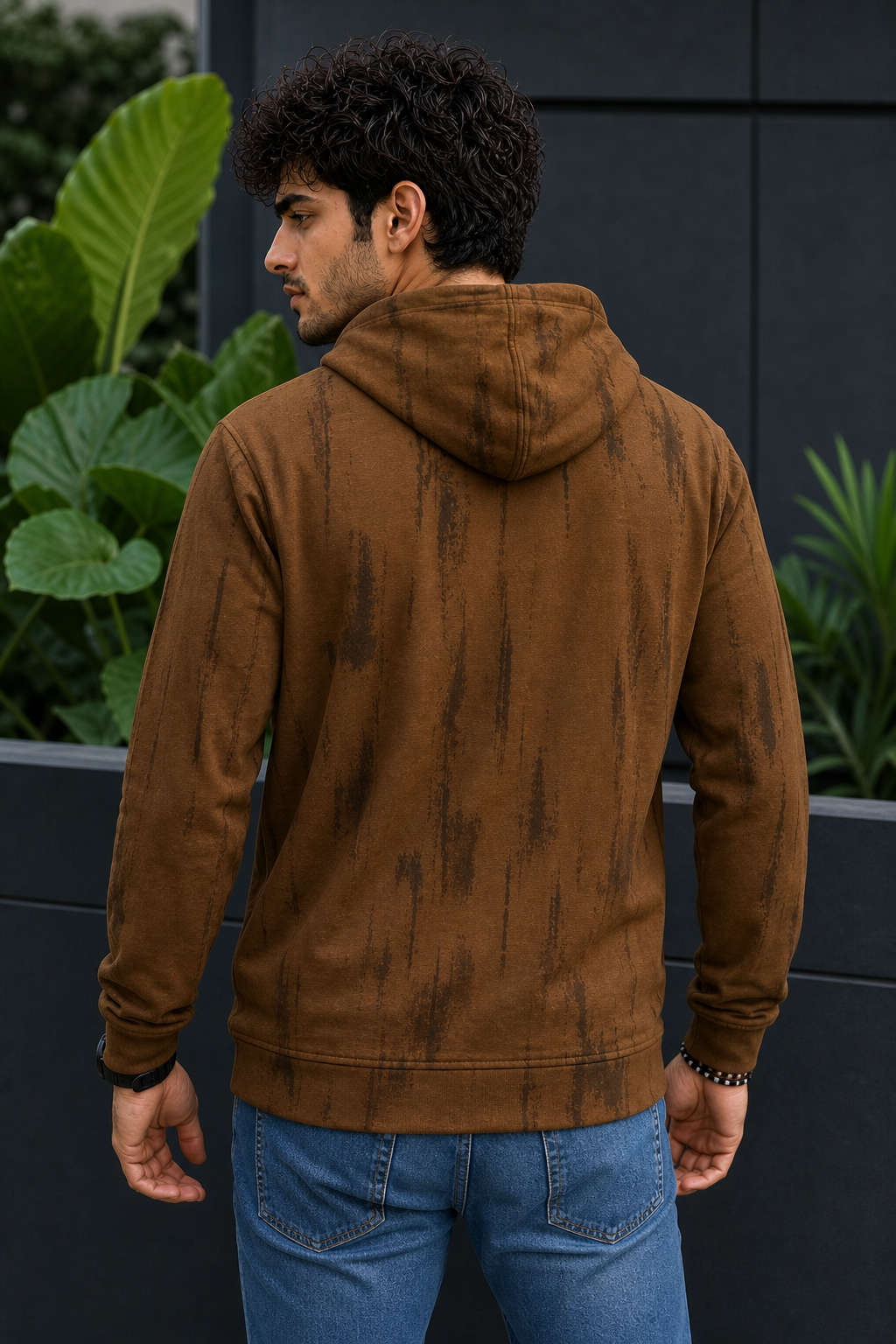 Men Khakhi & Browm Printed Full Sleeve Hoodie Sweatshirt ATL3053