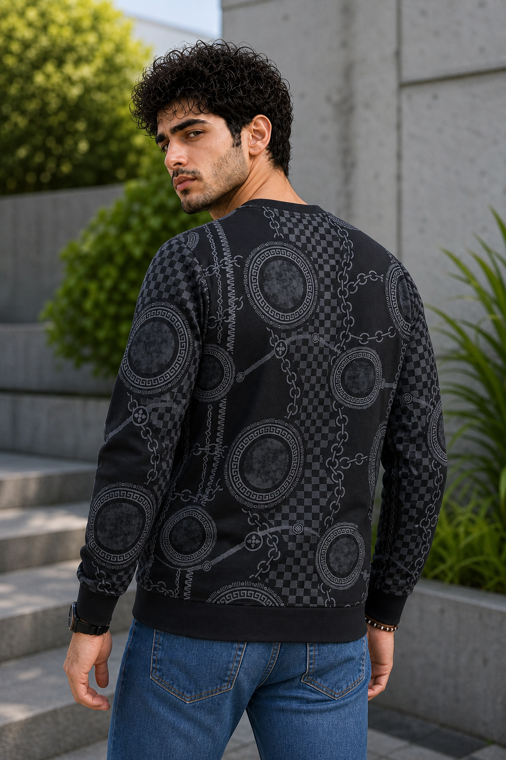 Men Black Chain Print Full Sleeve SweatShirt | RAGGED Graphic ATL3035