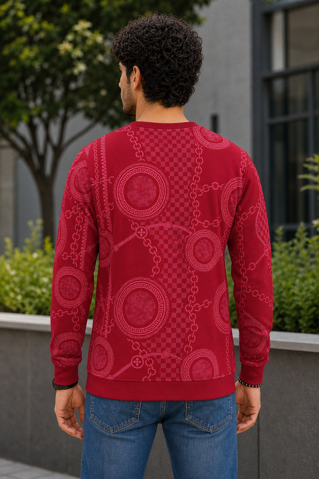 Men Red Chain Print Full Sleeve SweatShirt | RAGGED Graphic ATL3035