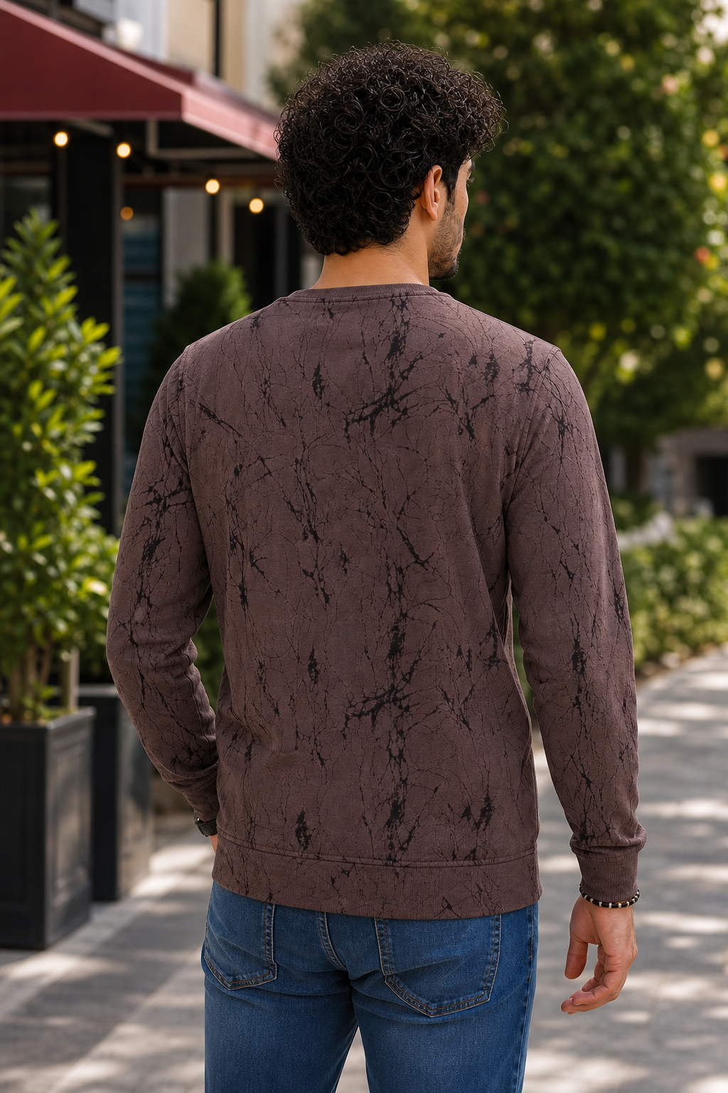 Men Coffee Marble Print Full Sleeve Sweatshirt ATL3023
