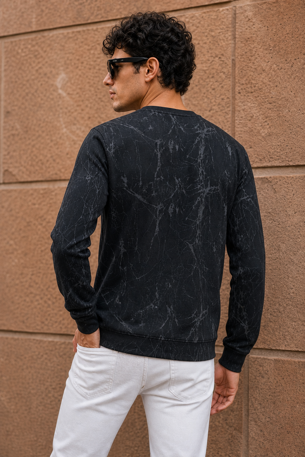 Men Black Marble Print Full Sleeve Sweatshirt ATL3023