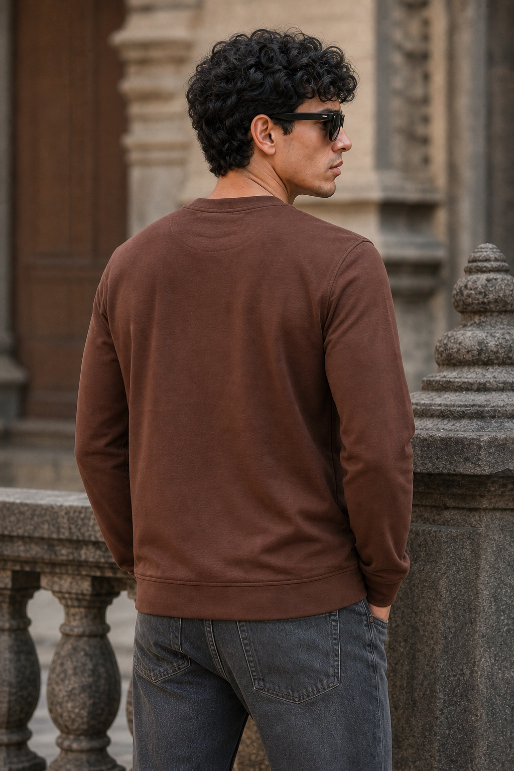 Men Brown Crew Neck Graphic Printed Sweatshirt - Full Sleeve ATL3033